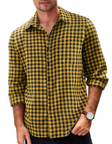 Men’s Long Sleeve Flannel Checked Shirt Cotton Lumberjack Casual – Black/Yellow M