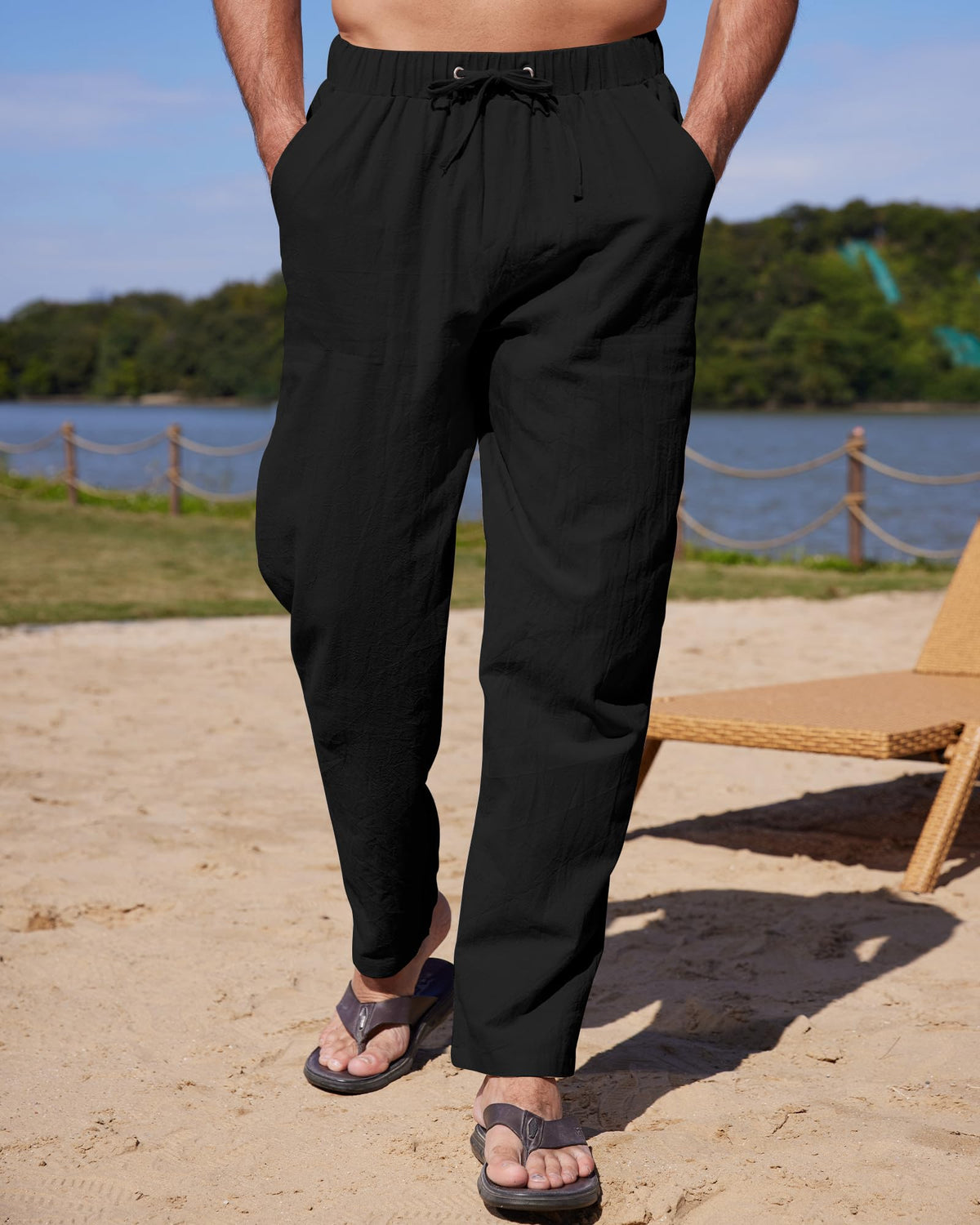 Men's Stretch Beach Yoga Trousers Lightweight Summer Pants – Black 3XL