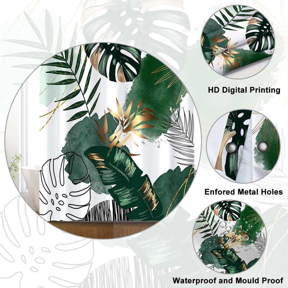 Shower Curtain 120x180cm Tropical Jungle Palm Leaves Waterproof Anti-Mould – Green