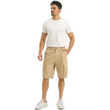 Men's Cargo Shorts Cotton Chino Casual with Pockets Elastic Waist – Grey-Brown L