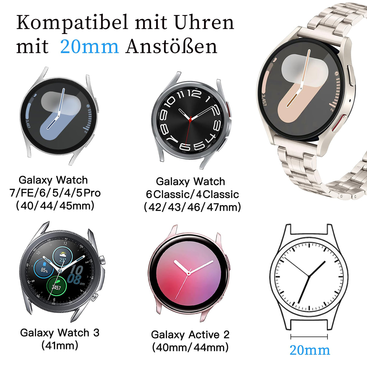 20mm Metal Watch Strap Compatible with Samsung Galaxy Watch – Polarstern