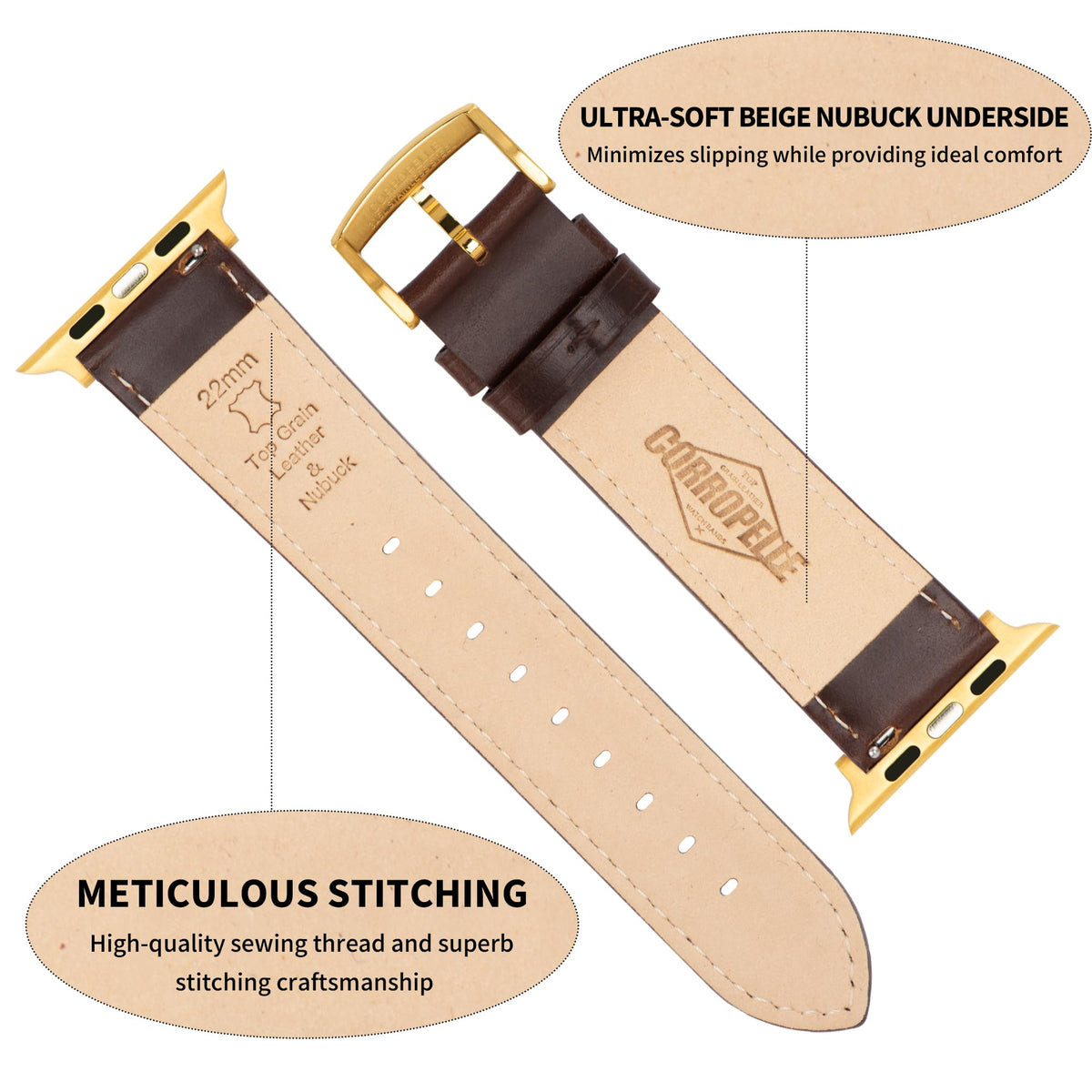 CORROPELLE Watch Strap Compatible with Apple Watch Leather Strap 49mm 46mm 45mm 44mm 42mm, High Quality Genuine Leather Watch Straps Replacement Bracelet for iWatch Series 10 9 8 7 6 5 4 3 2 1 SE2/1 Ultra2/1