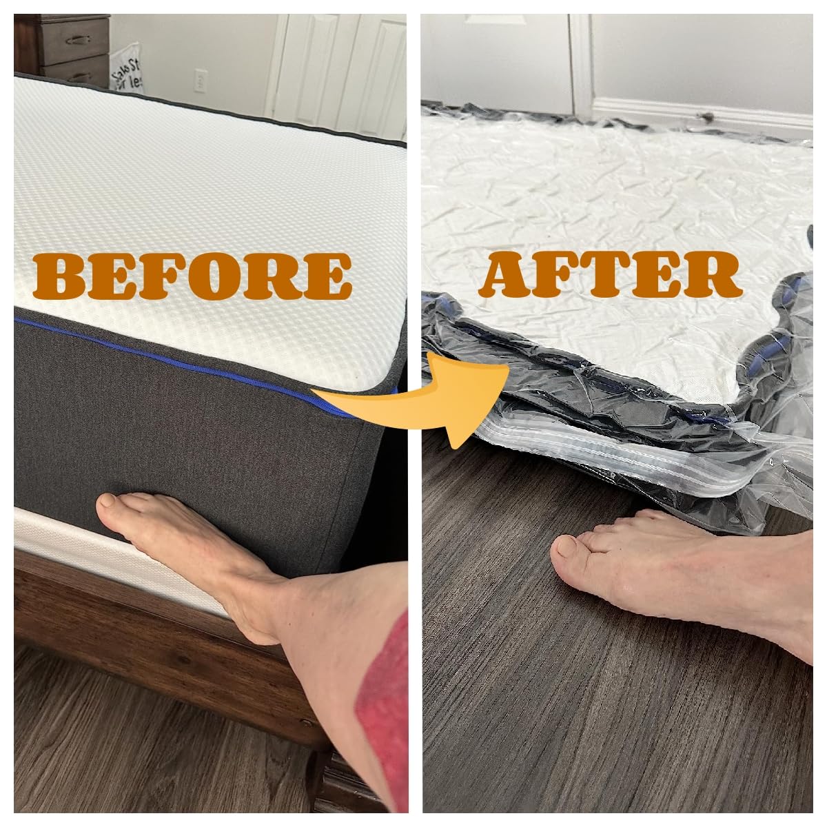 WORKKOOL Vacuum Mattress Bag for Moving, Vacuum Sealed Bags for Mattress Storage, Foam Mattress Bag with Zipper (for Mattress 80/90/100 * 200cm)