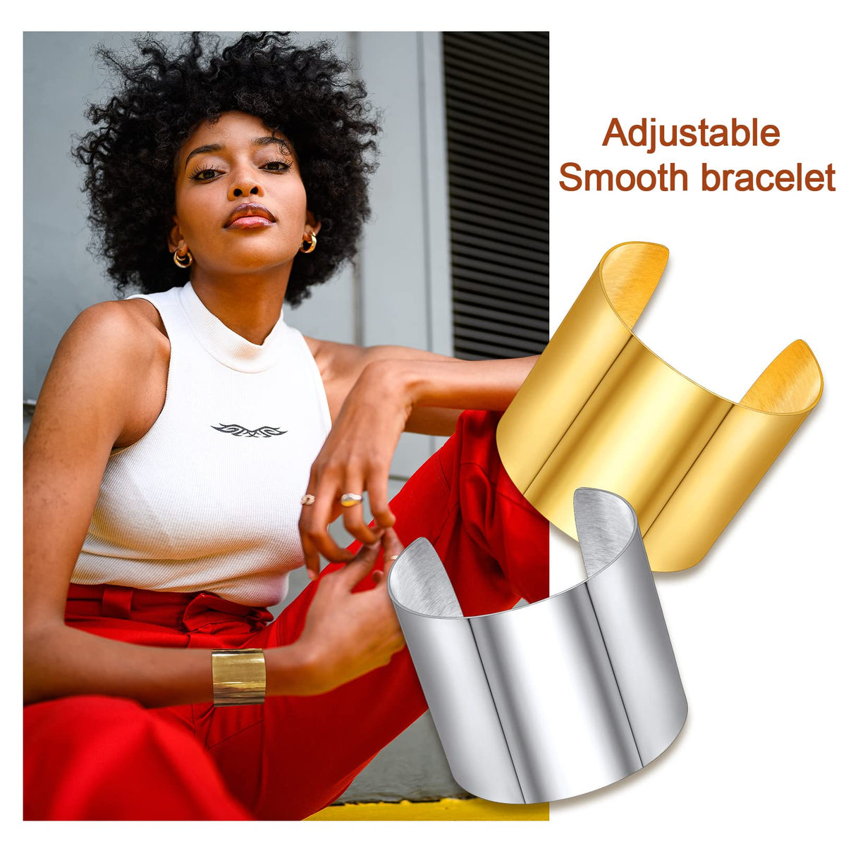 FOCALOOK Bangle Stainless Steel Bracelet Women Bangles 60mm wide open bangle Charm Bracelet Upper Arm Band Dupes Jewelry