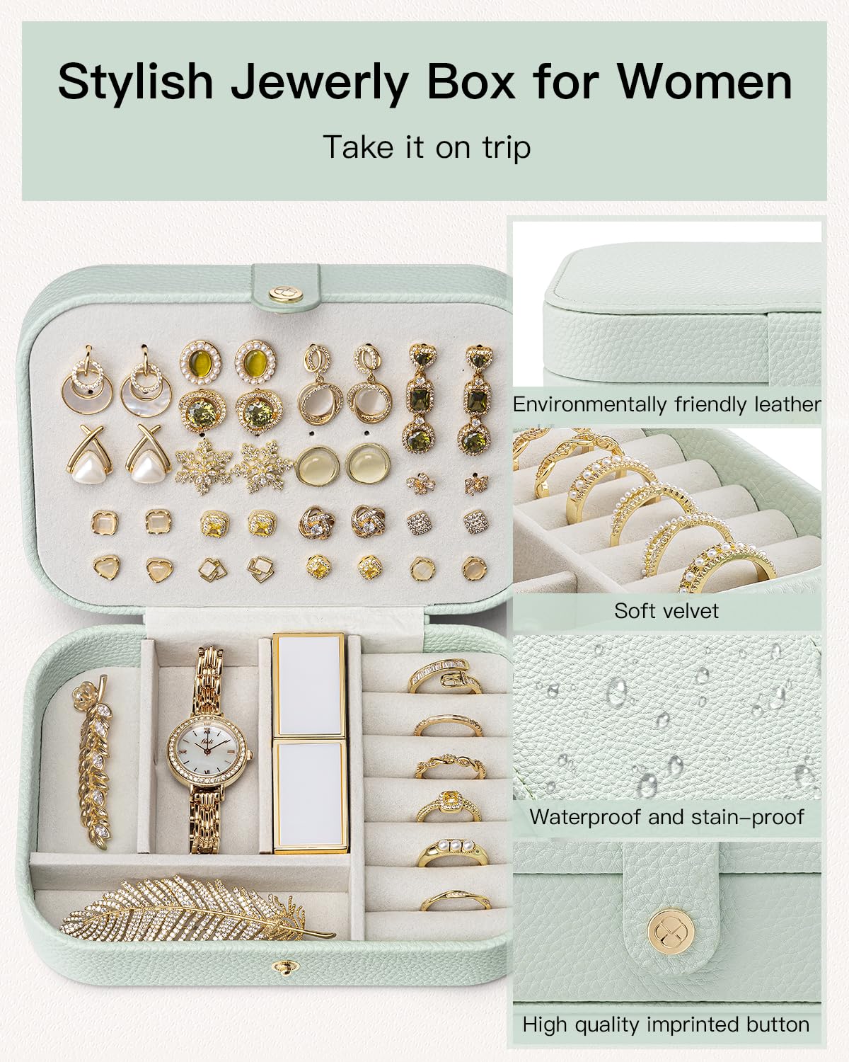 Travel Jewellery Box Holds 48 Pairs Compact Storage – Small