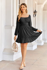 Imily Bela Women's Dresses Square Neck Party Dress Mesh Mini Dress High Waist Pleated Long Sleeve Dress Wedding Guest with Ruffles (Black, S)