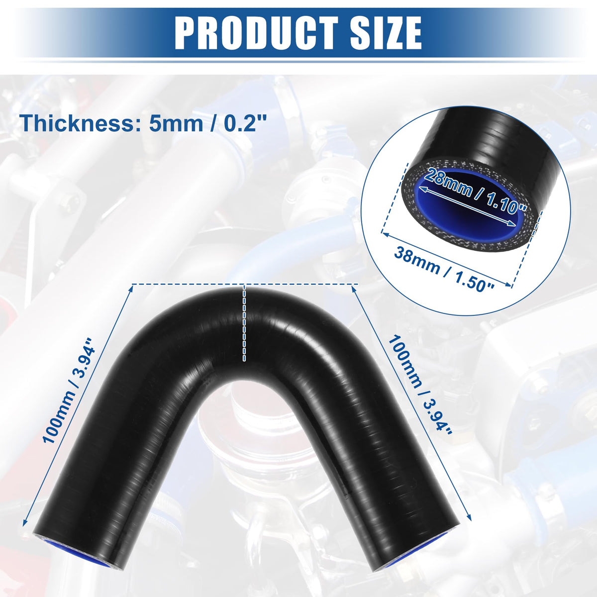 Silicone Clutch Hose 28mm (1.10in) 135° – Black