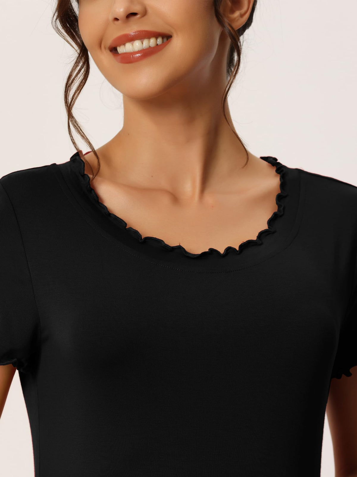 Women's Ruffled Short-Sleeve Sleep Shirt Nightgown Loungewear – Black XS