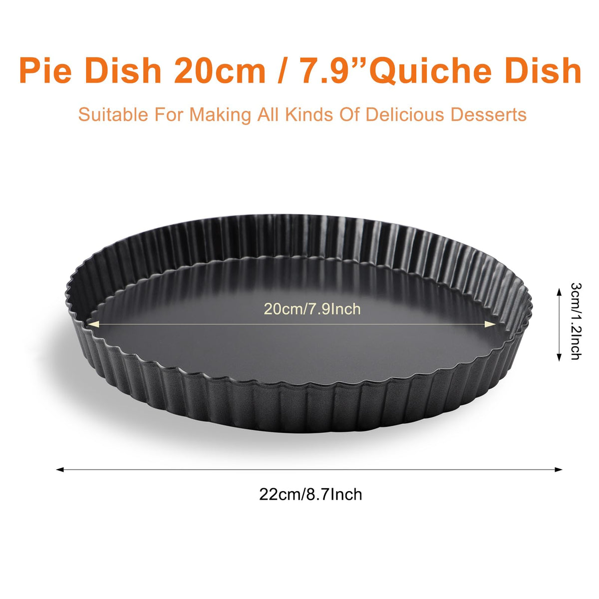 Quiche Pan 20cm Removable Base Non-stick Tart Baking Pan – Black