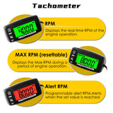 NInE-ROnG Self-Powered Digital Tachometer, Hour Meter, Inductive Maintenance, Waterproof, Backlit Tachometer, Battery Change, for Lawn Mowers, Tractor Generators