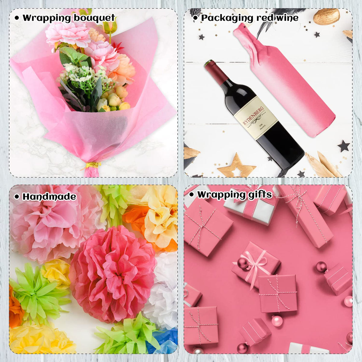 NEBURORA 120 Sheets Pink Tissue Paper 35 x 50 cm Pink Gift Wrap Large Pink Wrapping Paper Sheets for Gift Bags Packaging Flower Fillers Crafts Birthday Christmas Wedding
