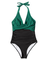 Costum de baie întreg modelator RXRXCOCO halter push-up cu spate gol – Floral Albastru Mărimea L