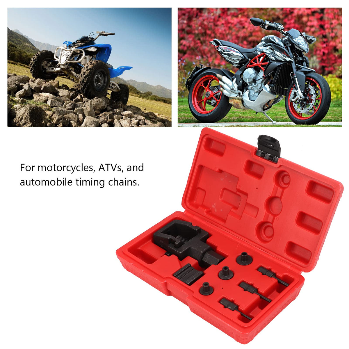 Motorcycle Chain Breaker Set 8-Piece Repair Kit for 520, 525, 530, 532 Chains – Durable