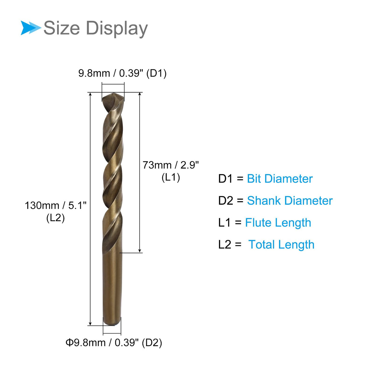 HSS Cobalt Spiral Drill Bit 9.8mm x 130mm for Metal Wood Plastic Aluminium – 9.8mm