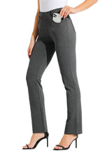 Women's Stretch Straight-Leg Trousers 4 Pockets Belt Loops Office Casual – Brown S 31in