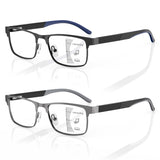 Amoray's 2 Pack Progressive Multifocus Reading Glasses Men Metal Anti-Blue Light Reading Glasses with Spring Hinges 8003 (Black & Gray, +2.50)