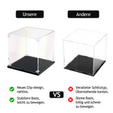 Casetă vitrină din acrilic transparent antipraf cu bază neagră 25 x 15 x 15 cm