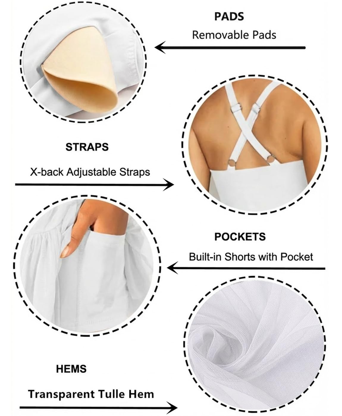 Women's Tennis Dress Built-in Bra & Shorts with Pockets