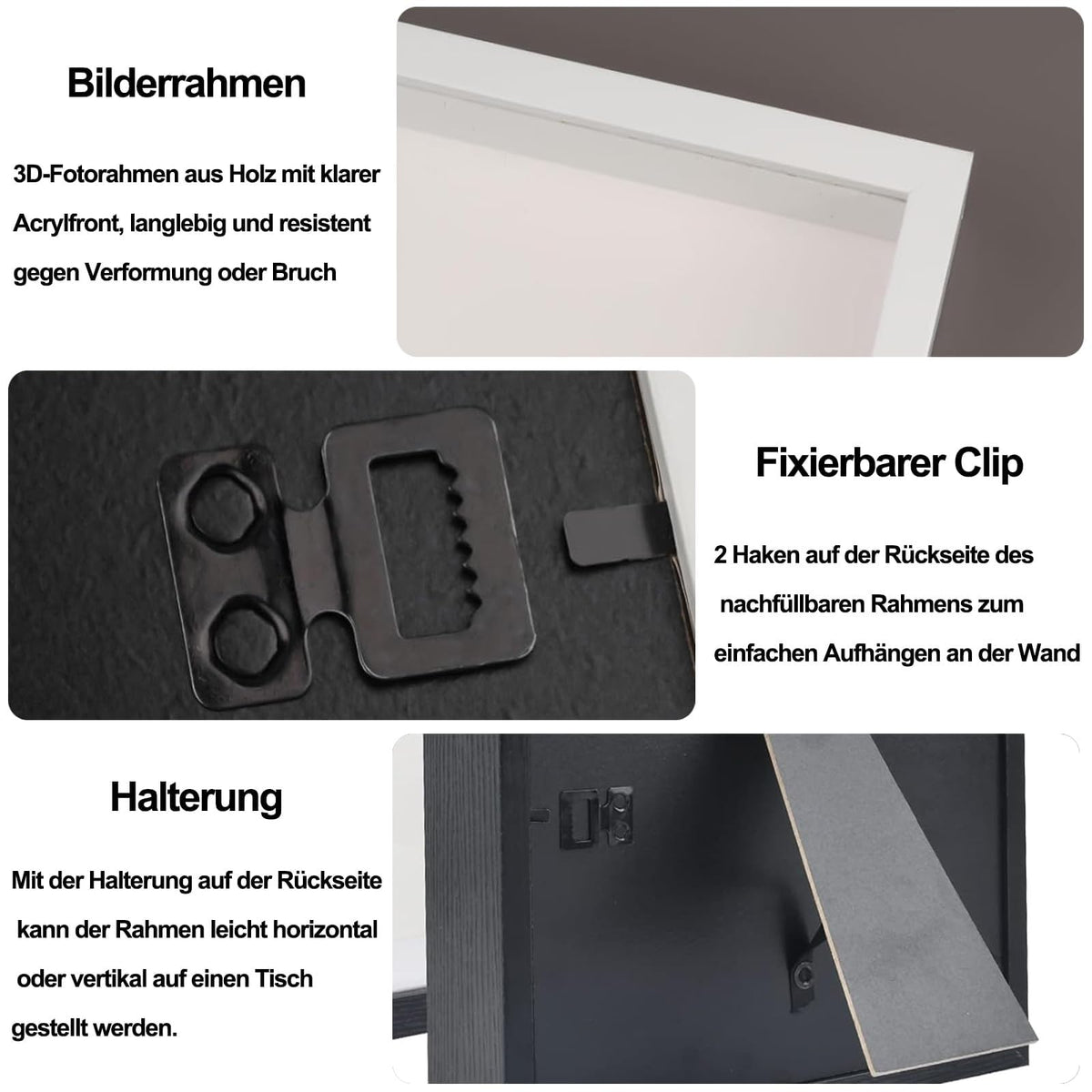 3D Wooden Photo Frame 30 x 30cm 3cm Deep with Clear Acrylic Plate – Black