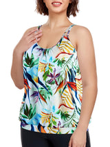 Women's Plus-Size Wireless Tankini Top Adjustable Straps Blouson – Leopard 4XL