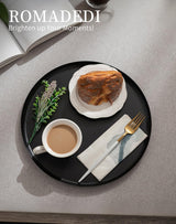 Round Decorative Metal Tray 32cm Serving Candle Table Tray – Black