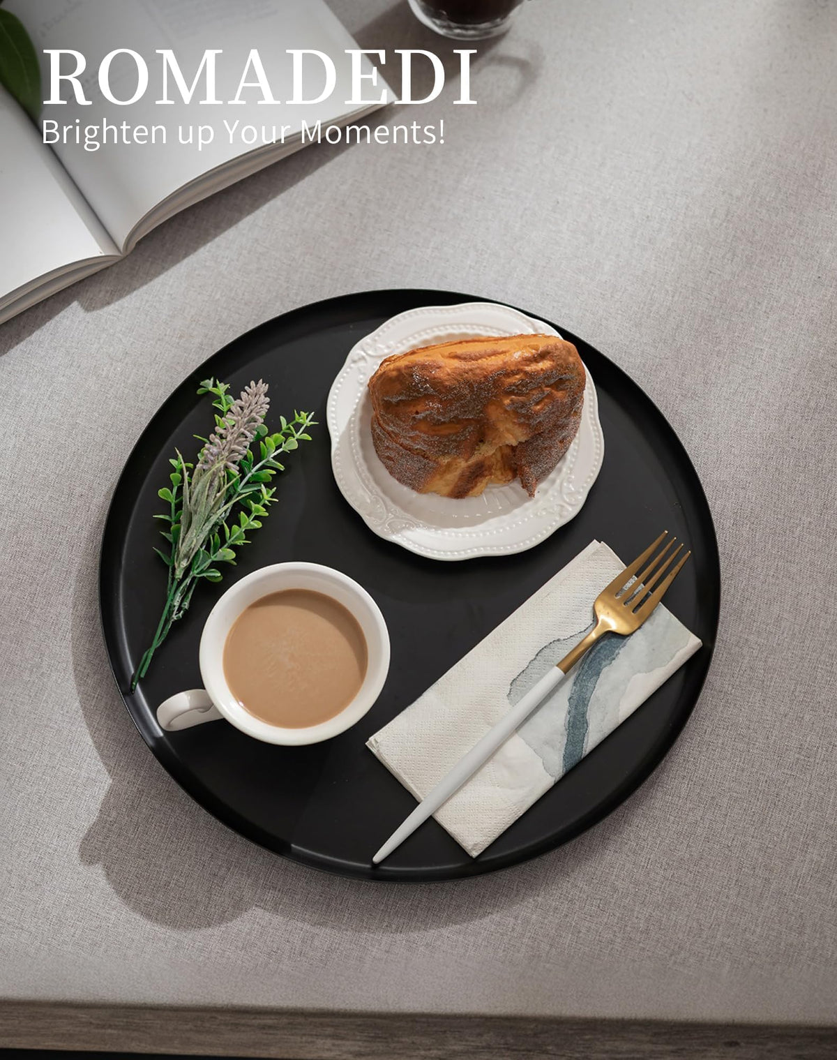 Round Decorative Metal Tray 32cm Serving Candle Table Tray – Black