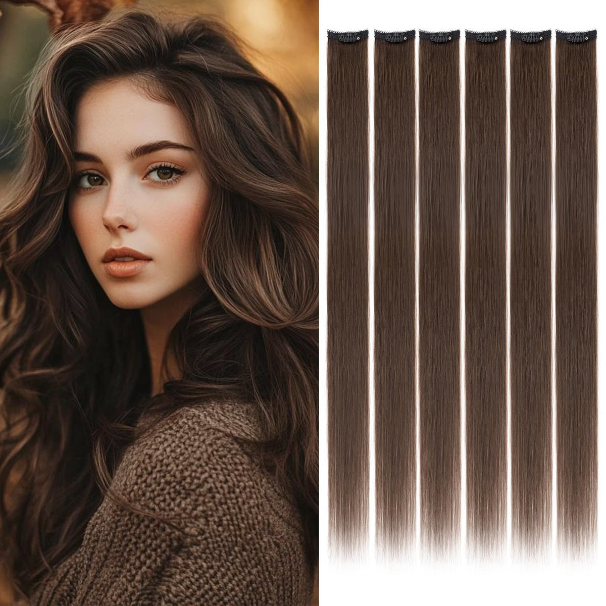 Clip-in Human Hair Extensions 6 pcs 30 cm 33 g Silk Lace Base Highlights – Dark Brown #2R
