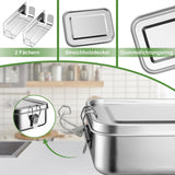Stainless Steel Bento Lunch Box 850ml Leakproof Removable Divider – Silver