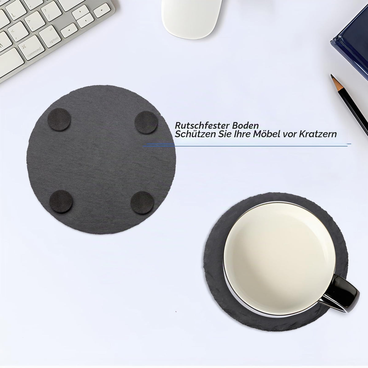 Round Slate Coasters 6-piece 10.2cm – Grey
