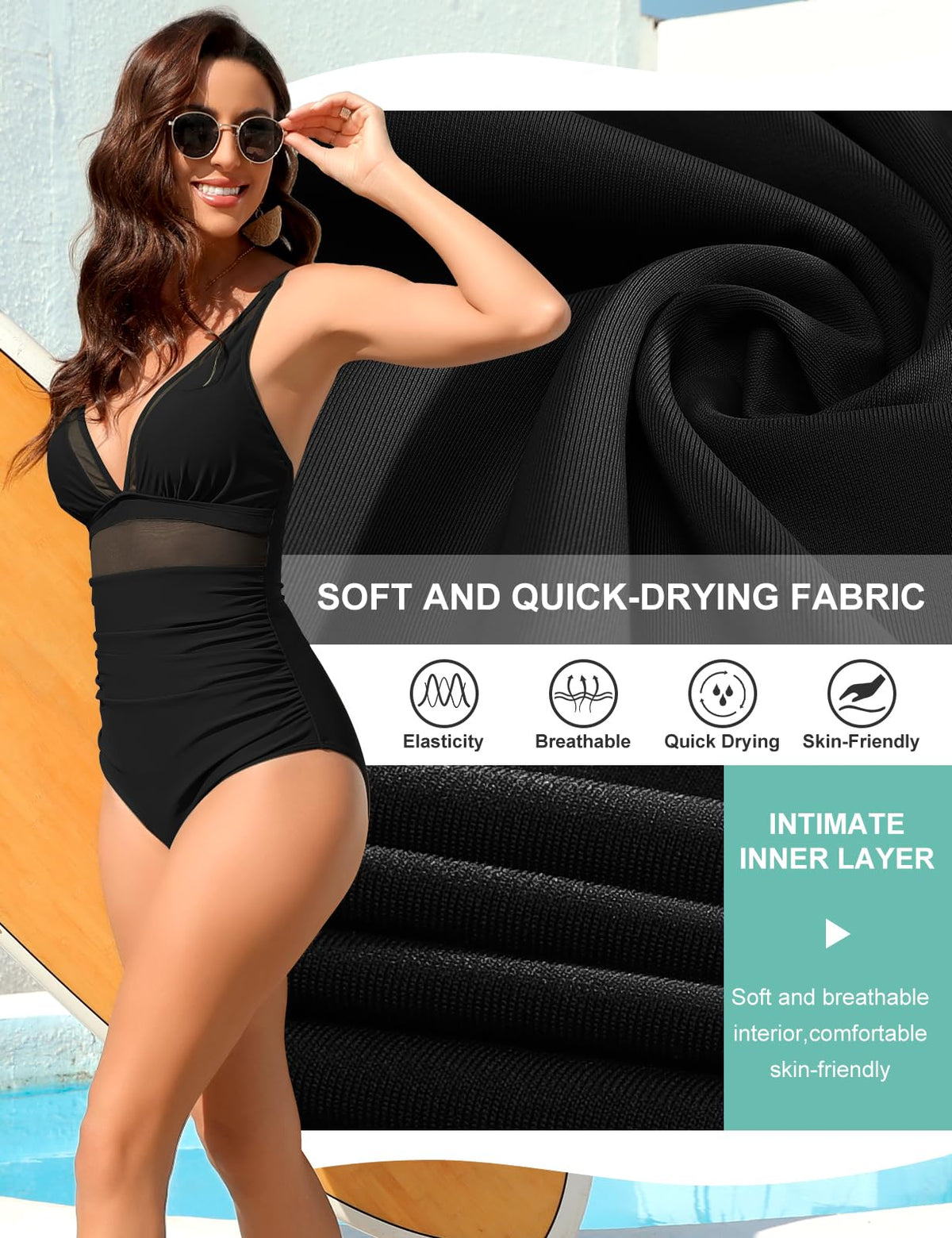 Costum de baie întreg modelator push-up CMTOP cu inserții transparente din plasă – Negru XL