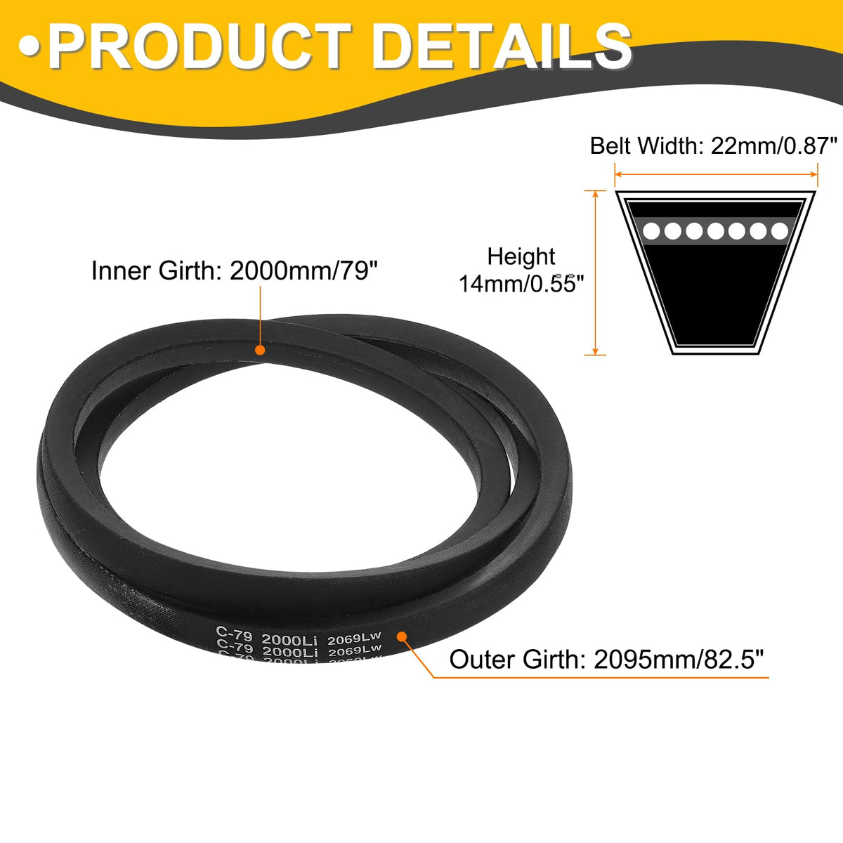 Timing V-Belt C79 2007mm Pitch 14mm Thick Rubber Drive Belt – 2007mm
