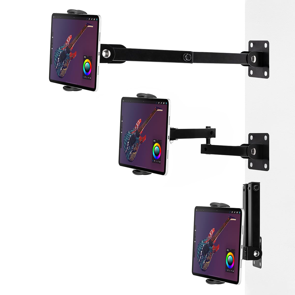 Suport de perete reglabil și retractabil pentru tabletă 4-13 inch RUIFUO rotire 360° – Negru