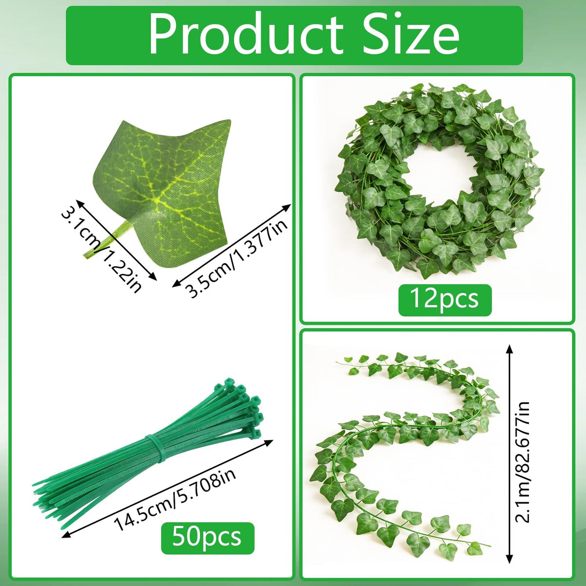 Artificial Ivy Garland Hanging Faux Vine Green 12pcs – 25.2m