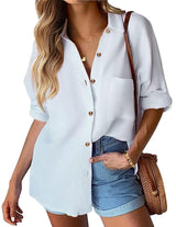 Cămașă lejeră din in pentru damă cu decolteu în V HOTOUCH – Alb S
