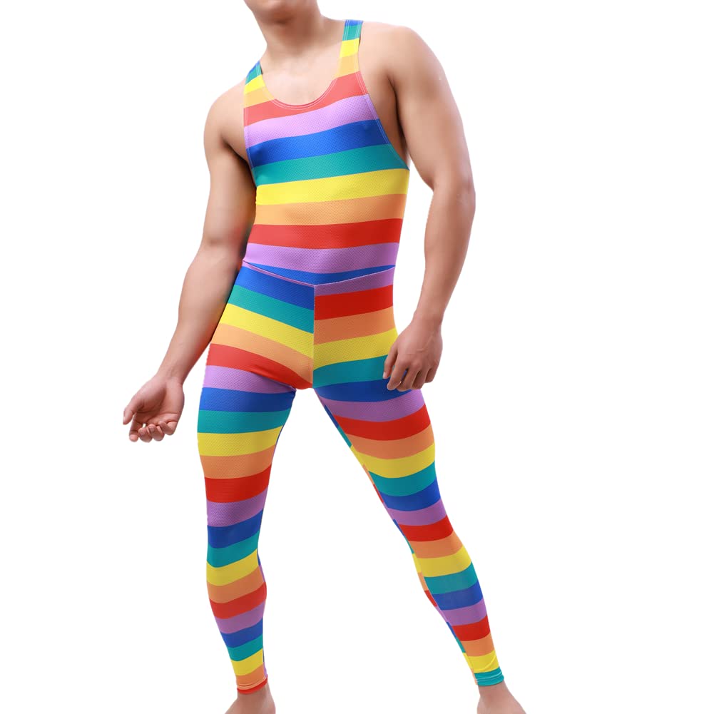 Men’s Wrestling Singlet Printed One-Piece Athletic Leotard Gym Vest – Blue L