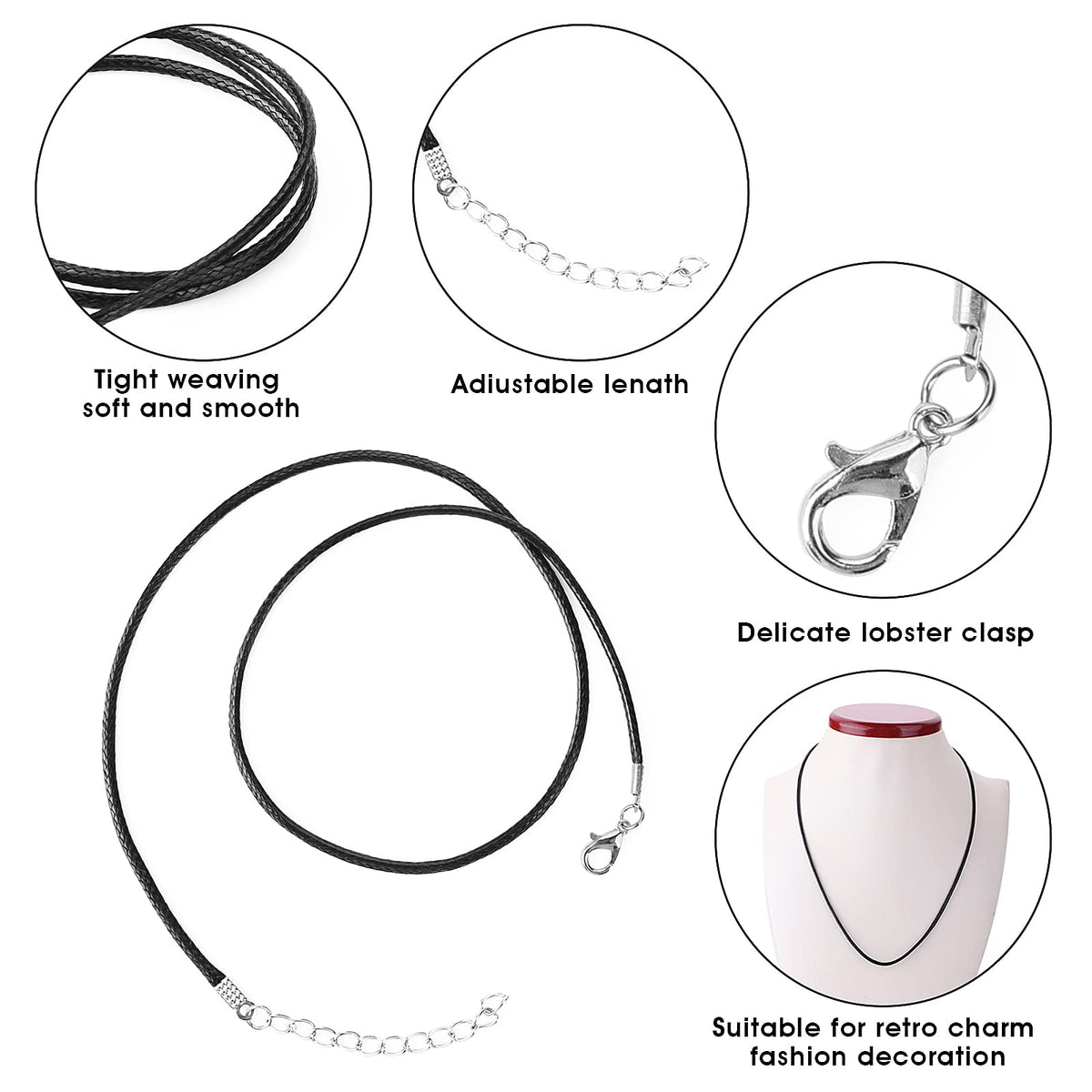 Șnururi cerate pentru coliere și pandantive cu închizătoare carabină 45 cm, set 28 bucăți