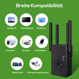 Dual-Band Wi‑Fi Repeater 1200Mbps 4 External Antennas LAN/WAN Port – Black