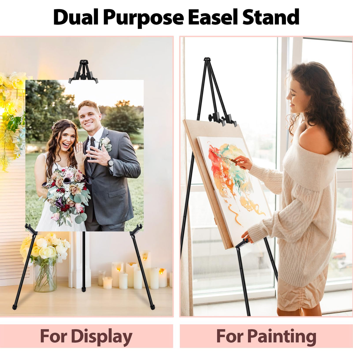 VAIIGO Metal Easel 168cm, Foldable & Height-Adjustable - Poster Easel Stand with Clamps for Weddings/Poster Displays with Bag (Black 01, 1 Piece)