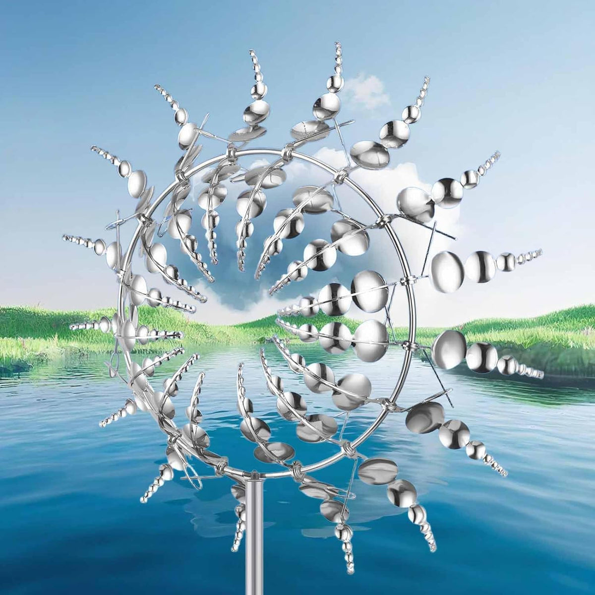 3D Kinetic Metal Windmill Garden Sculpture Decorative Patio Lawn Ornament