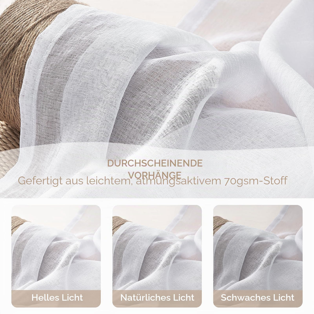 Sheer Curtain Rod Pocket Boho Linen Look Single Panel – White 250x200cm