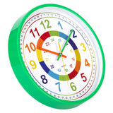 Children’s Wall Clock Silent 30cm Easy-Read Colourful Large Dial Learning Clock for Bedroom – Green
