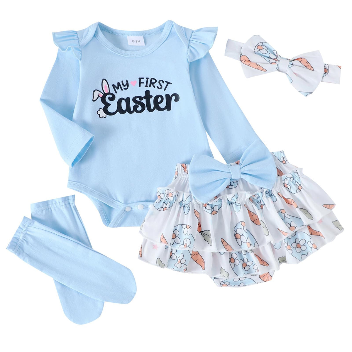 Baby Girl 0-3 Months Ruffled Romper & Tutu Outfit with Headband Photoshoot Set – Blue