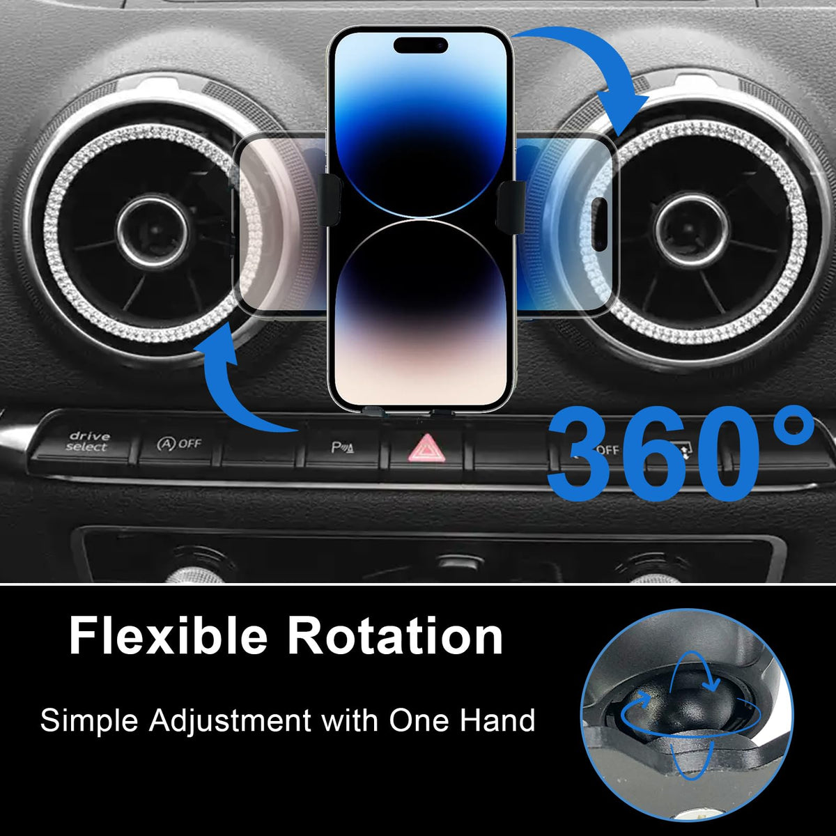 Suport auto gravitațional din aluminiu pentru telefon compatibil Audi A3 / S3 8V (2013-2019)