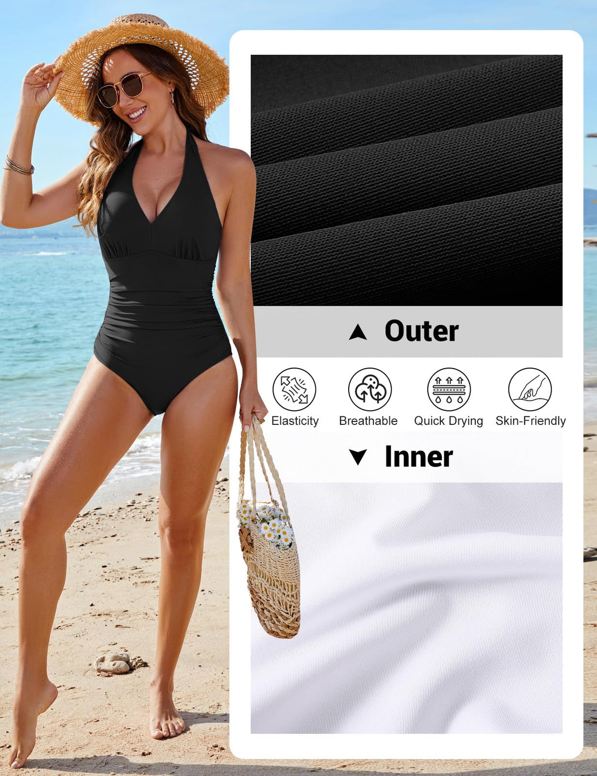 Costum de baie întreg modelator damă push-up buretat – Negru M