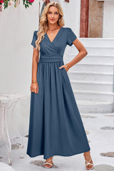 Rochie maxi lungă de vară pentru gravide și alăptare cu decolteu în V – S