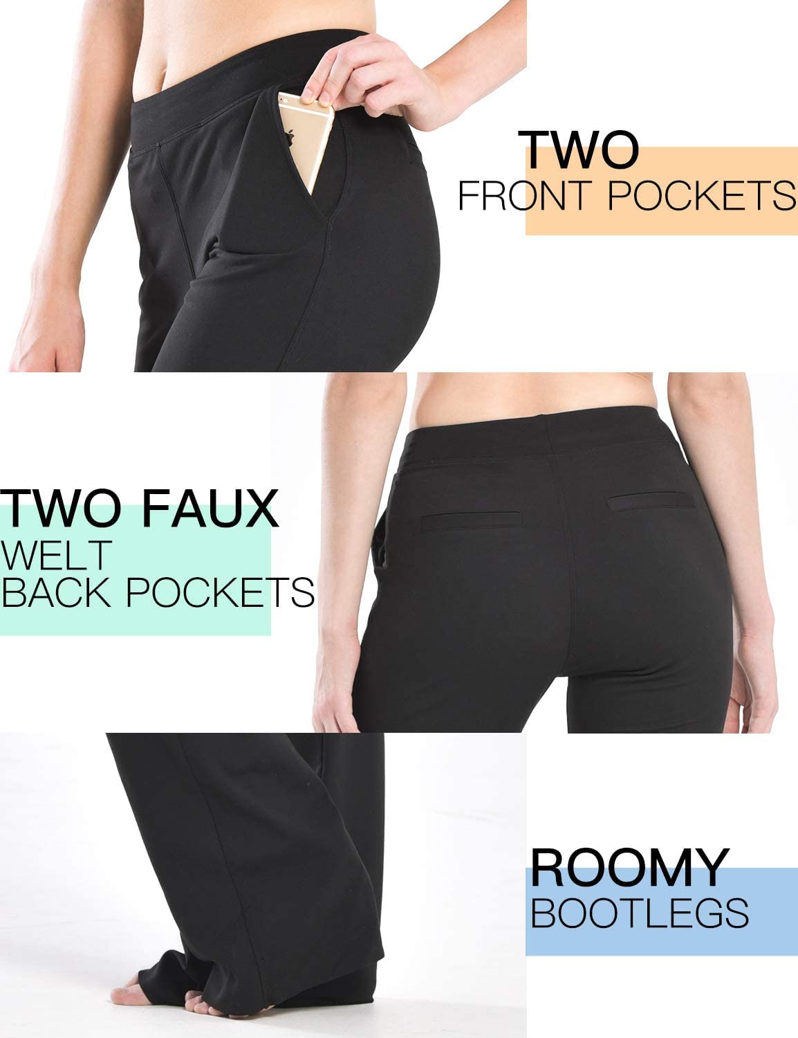 SAFORT Business Stretch Bootcut Yoga Pants for Women Tall/Long with 71cm/76cm/81cm/86cm Inseam, 2 Pockets - Black - XL