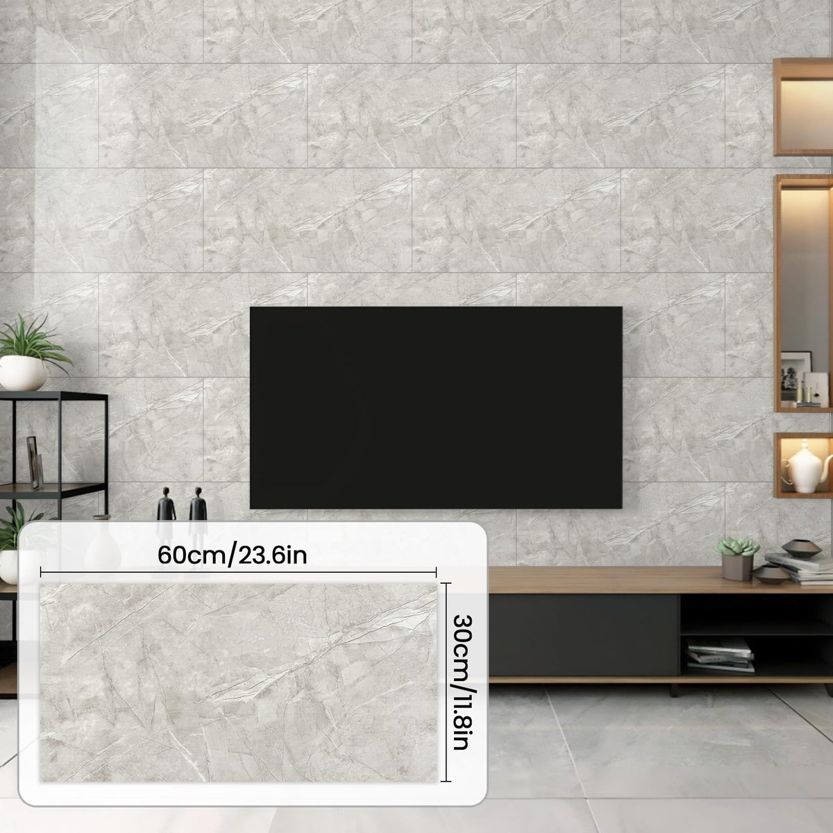 Hode 10-Piece Self-Adhesive Kitchen Tiles Marble Design Waterproof – 60x30cm Grey