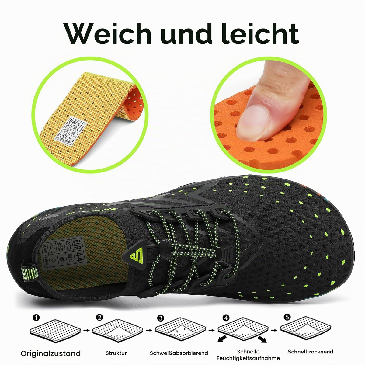 SAGUARO Aqua Water Shoes Lightweight Beach Swim Surf – Black EU 45