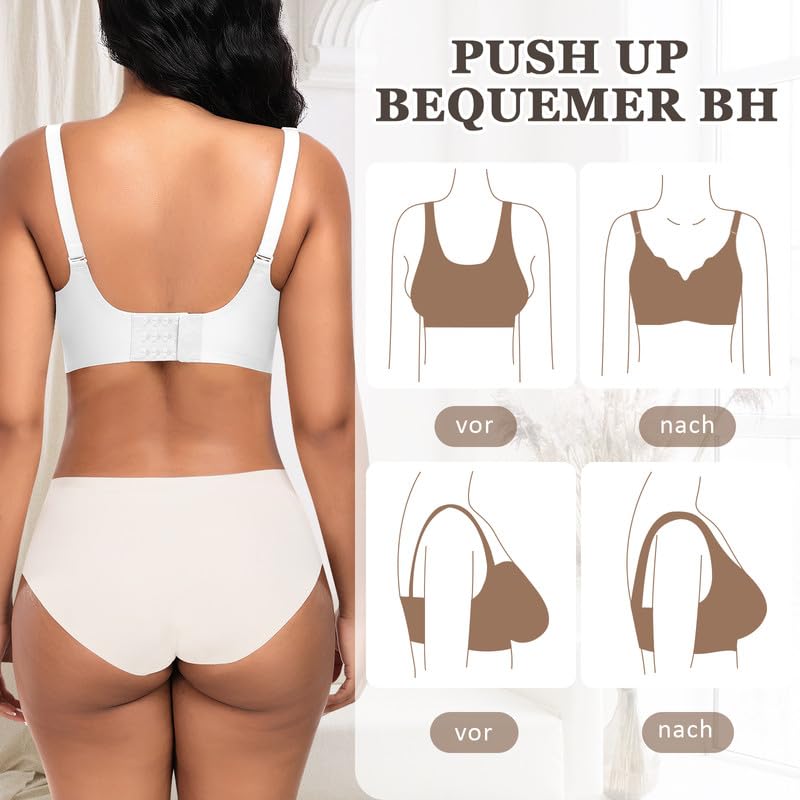 Jiuday Wireless Bra Seamless Push-Up Soft Comfortable for Large Breasts – White XL