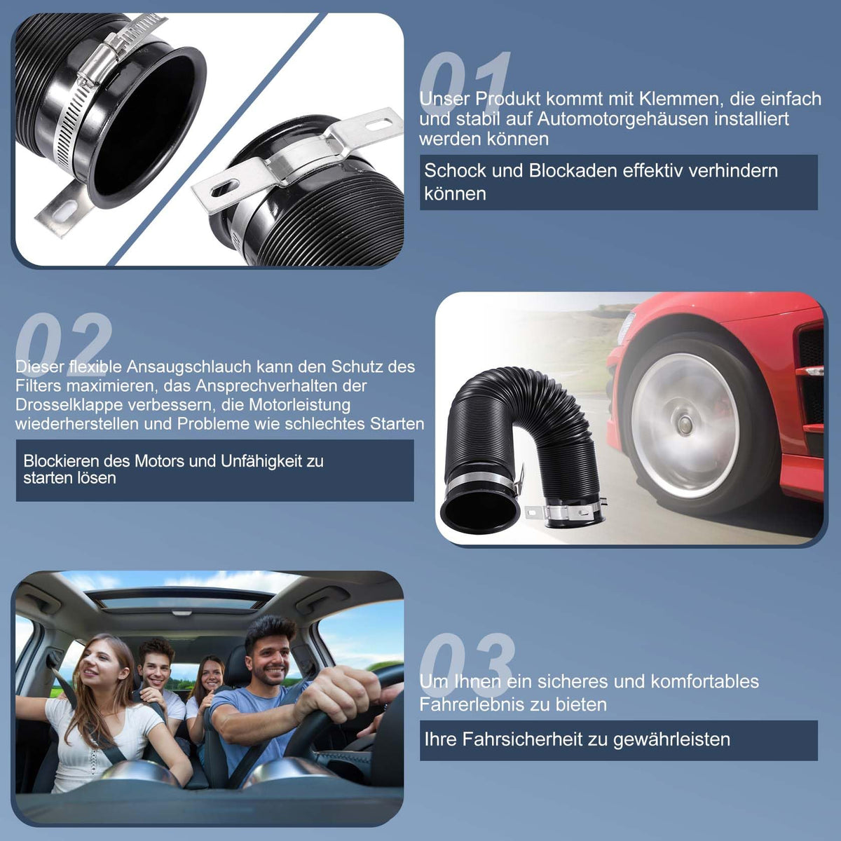 CarBole 76mm car intake pipe, air filter intake hose, cold air intake pipe, air inlet hose, car cold air inlet pipe, extendable to 1m
